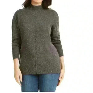 Karen Scott Charcoal Heathered Cotton Seam-Front Mock Neck Sweater, 2X